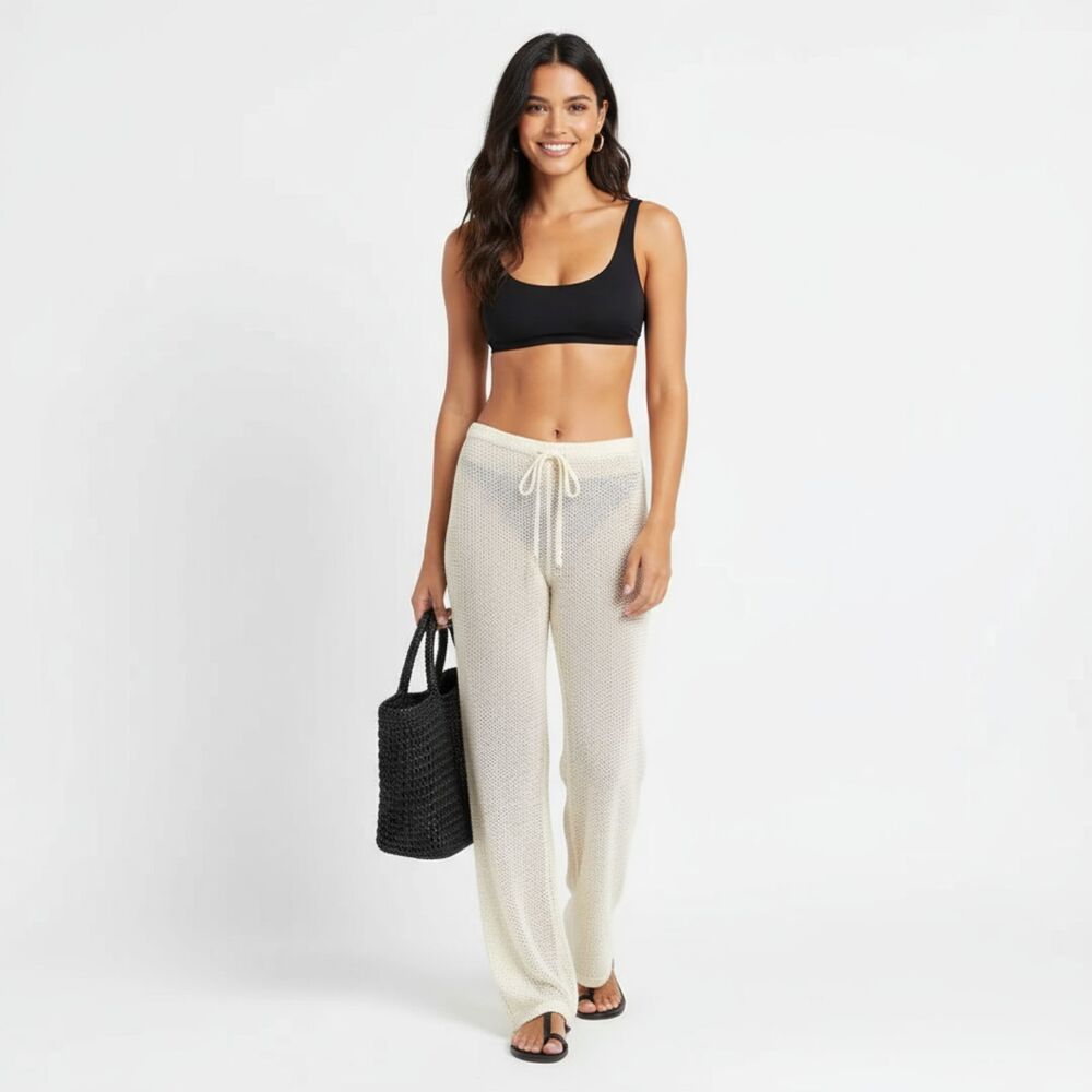 Gloria‎ Vanderbilt Ivory Sheer Drawstring Waist Beach Lounge Pants L